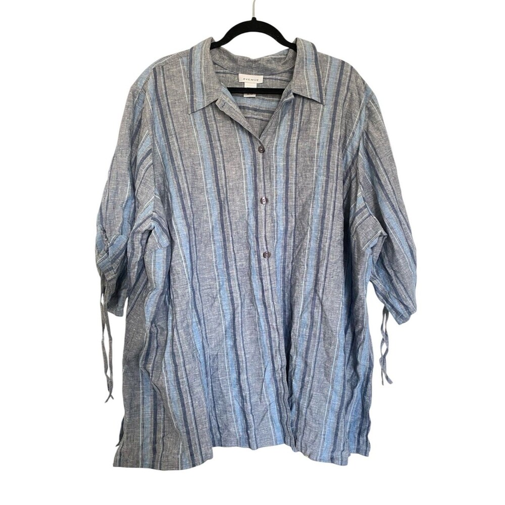 Linen Blend V Neck Longline Tunic Sz 30/32 Button Coastal Relaxed Shirt
